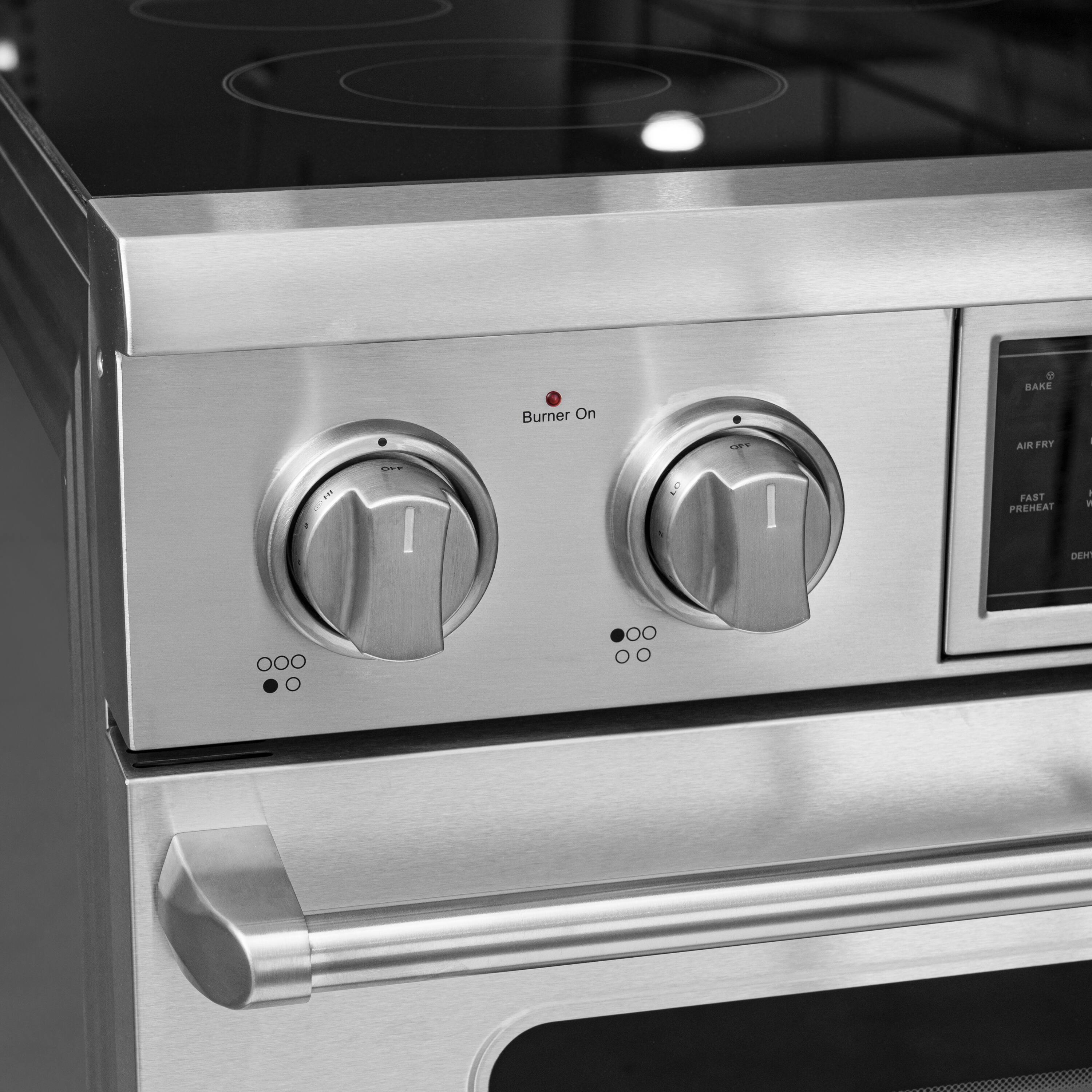 Burner On, Bake, Air Fry, Fast Preheat, Deny