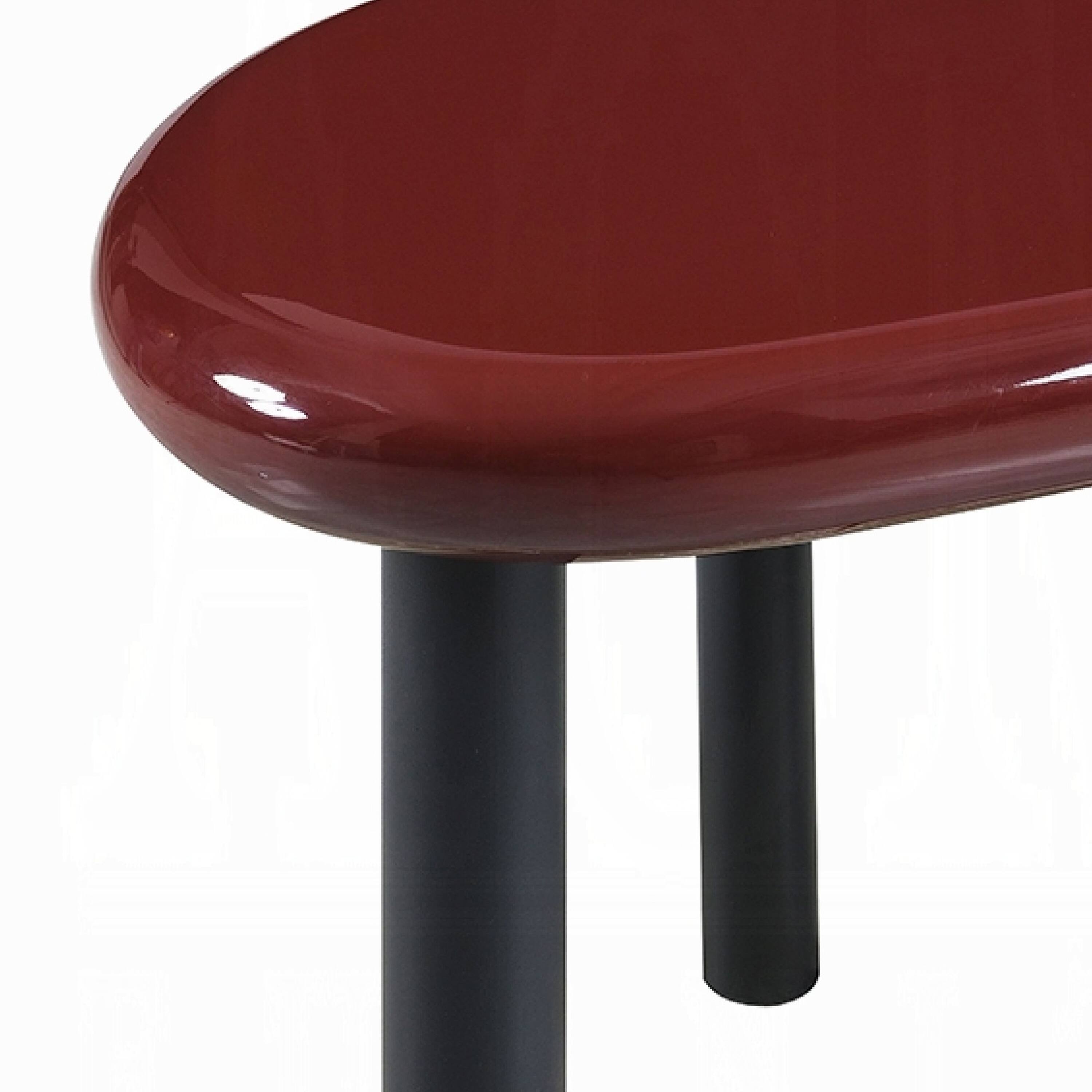 Alt View 3. Manhattan Lane - Endy End Table, 21 Inch Asymmetric Red High Gloss, 3 Round Metal Legs - Red.