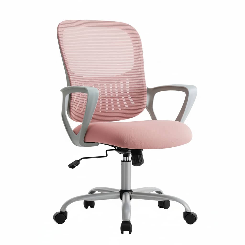 AOITUN - Office Chair, Ergonomic Home Mesh Office Desk Chairs, with Armrests, Wheels and Mid-Back Task Chair - Pink
