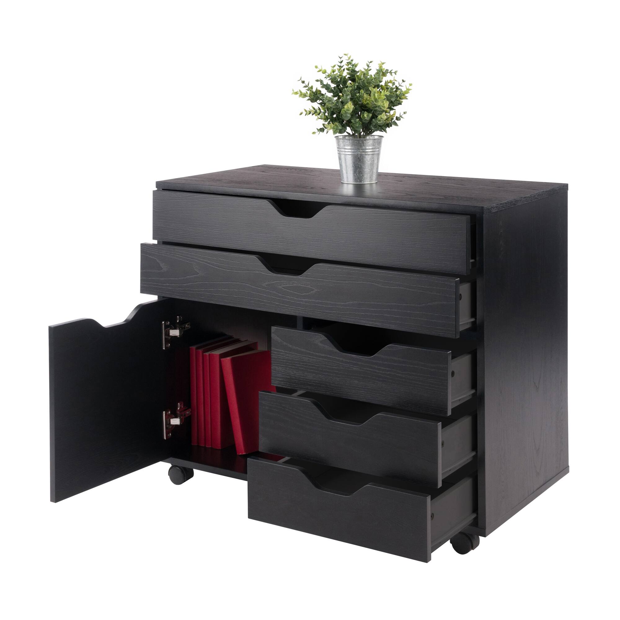 Alt View 7. Winsome Wood - Halifax 3-Section Multi-Storage Mobile Cabinet - Black.