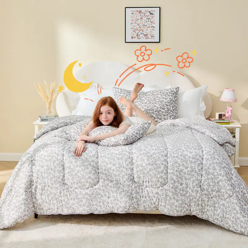 Alt View 4. Bestier - Queen Comforter Set for Kids and Teens – 3 Pcs All-Season Bedding with Skin-Friendly Lightweight Quilt & 2 Pillowcases - White.