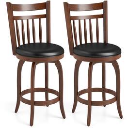 Costway - 24" Swivel Bar Stools Set of 2 with Backs, Solid Wood Legs & Footrest for Home Bar - Expresso