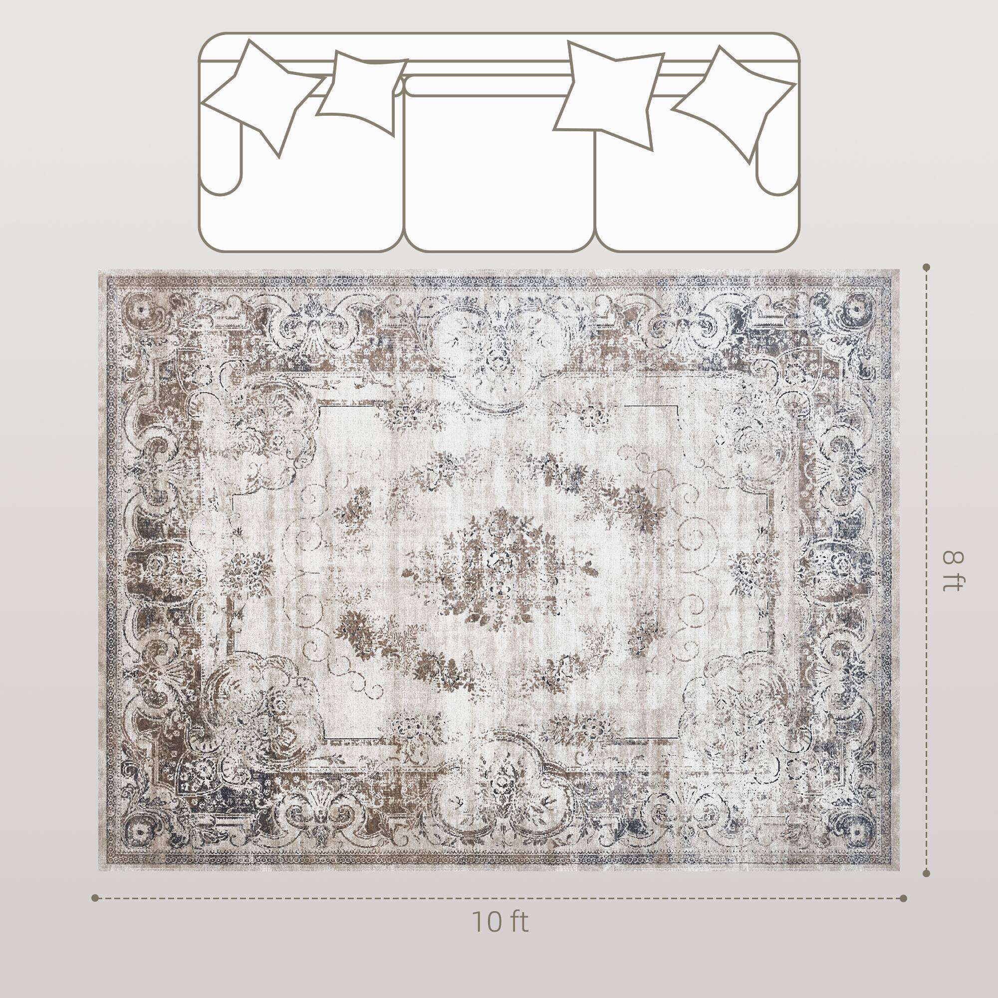 Alt View 3. Homcom - HOMCOM 8x10 Boho Area Rug: Mach-Wash Non-Slip Distress Carpet Brown Floral, Living Room/Bedroom - Brown.