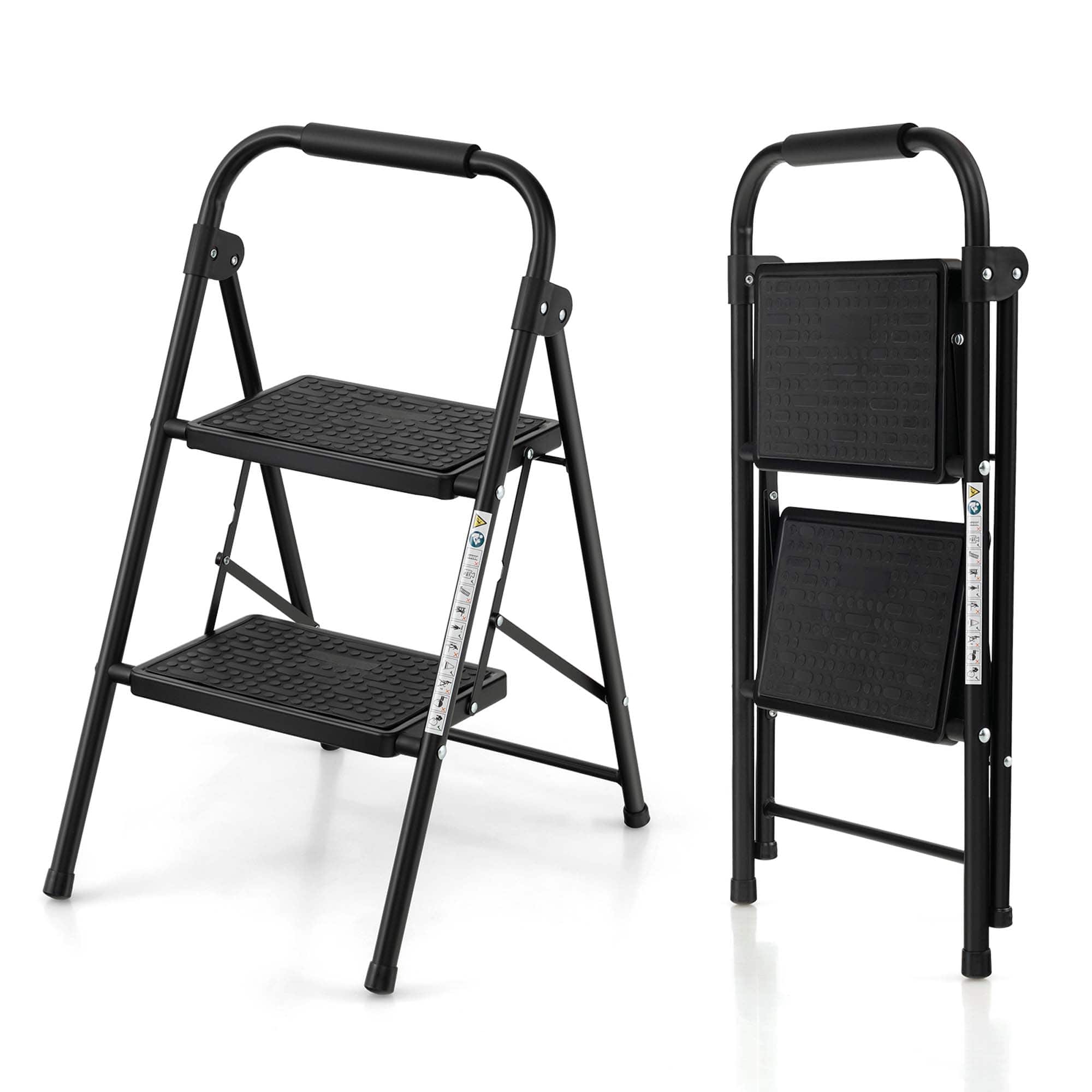 Costway - 2 Step Ladder Folding Step Stool 330lbs Capacity with Anti-Slip Pedal & Handle - Black