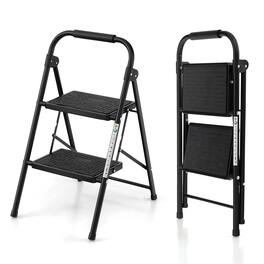 Costway - 2 Step Ladder Folding Step Stool 330lbs Capacity with Anti-Slip Pedal & Handle - Black