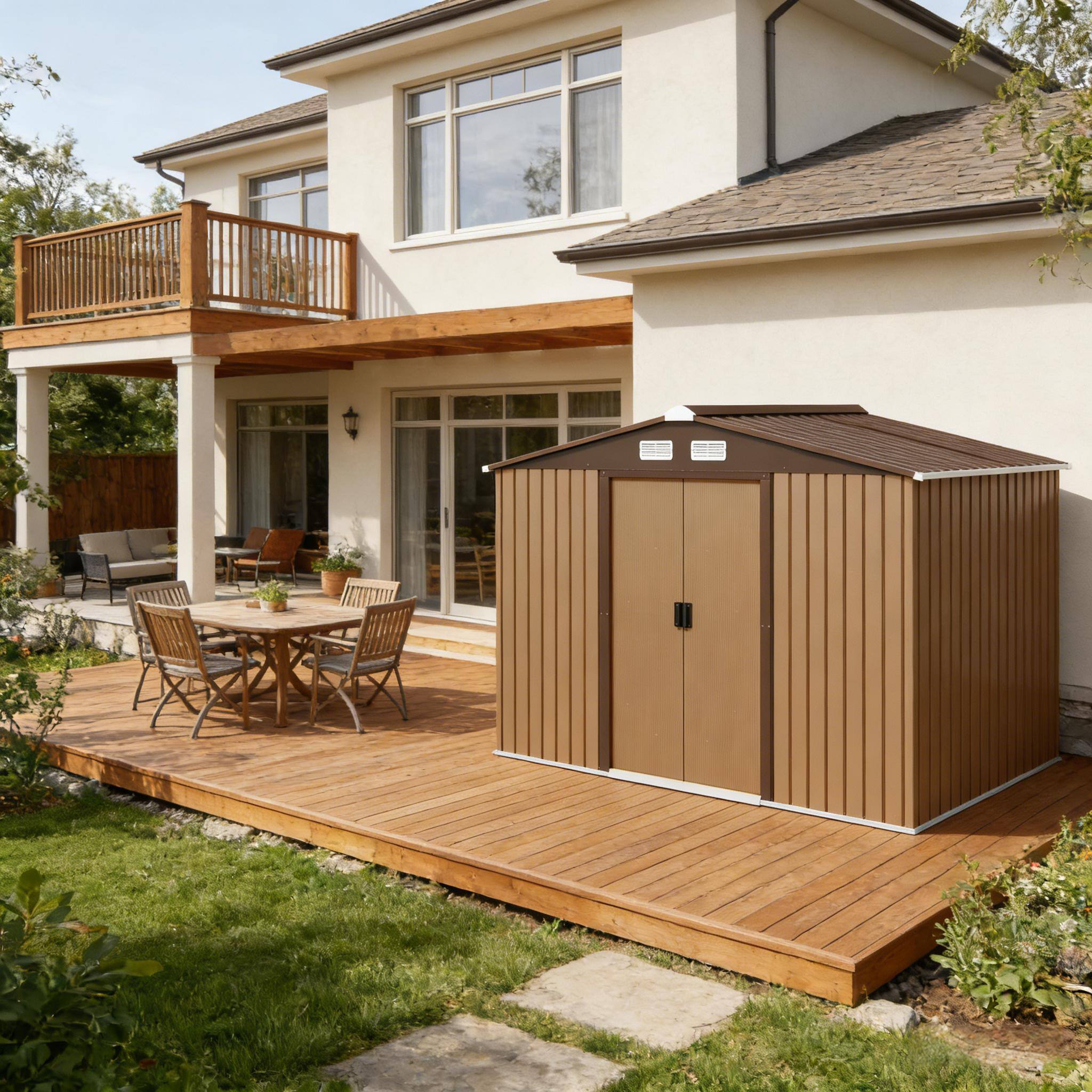 Angle. Anysun - 109" Metal Storage Shed with Sliding Doors & Ventilation, Spacious Outdoor Garden Tool Shed for Yard - Yellow.