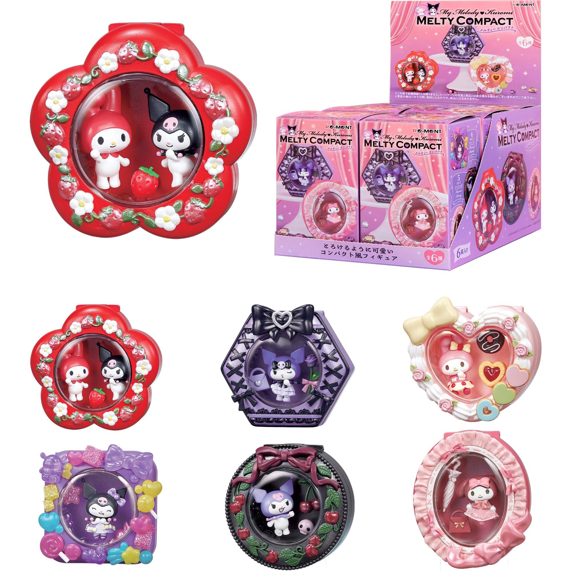 Hamee RE-MENT Hello Kitty and Friends Sanrio Diorama Mini Collectible Figure - My Melody Kuromi Melty Compact (Full Set)