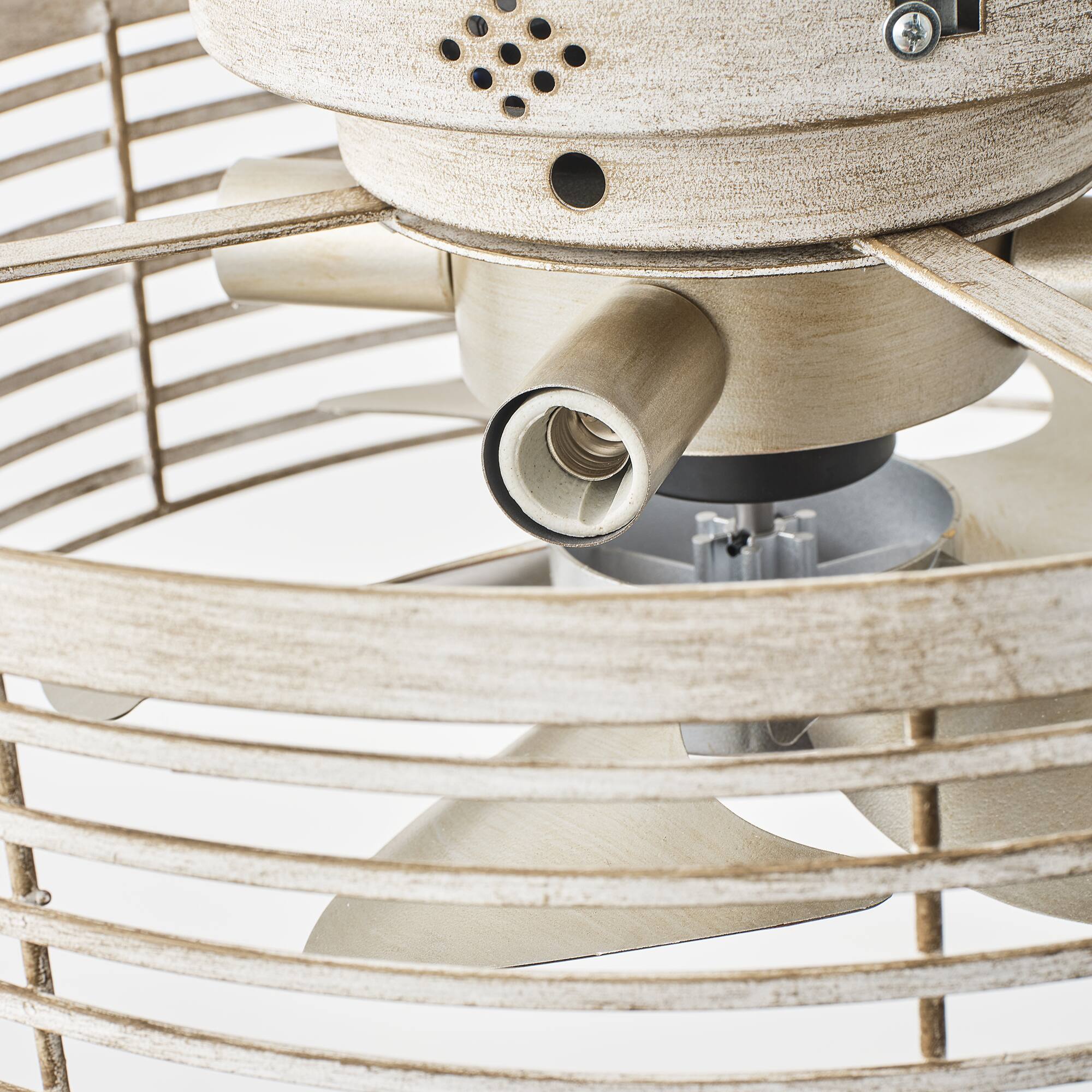 Alt View 9. Vaczon - 18" Industrial Caged Ceiling Fan with Light and Remote, 6-Speed Reversible DC Motor, Flush Mount Ceiling Fan - Distressed silver.