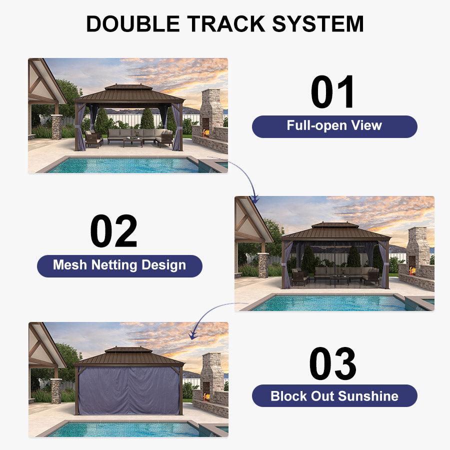 DOUBLE TRACK SYSTEM

01 Full-open View

02 Mesh Netting Design

03 Block Out Sunshine