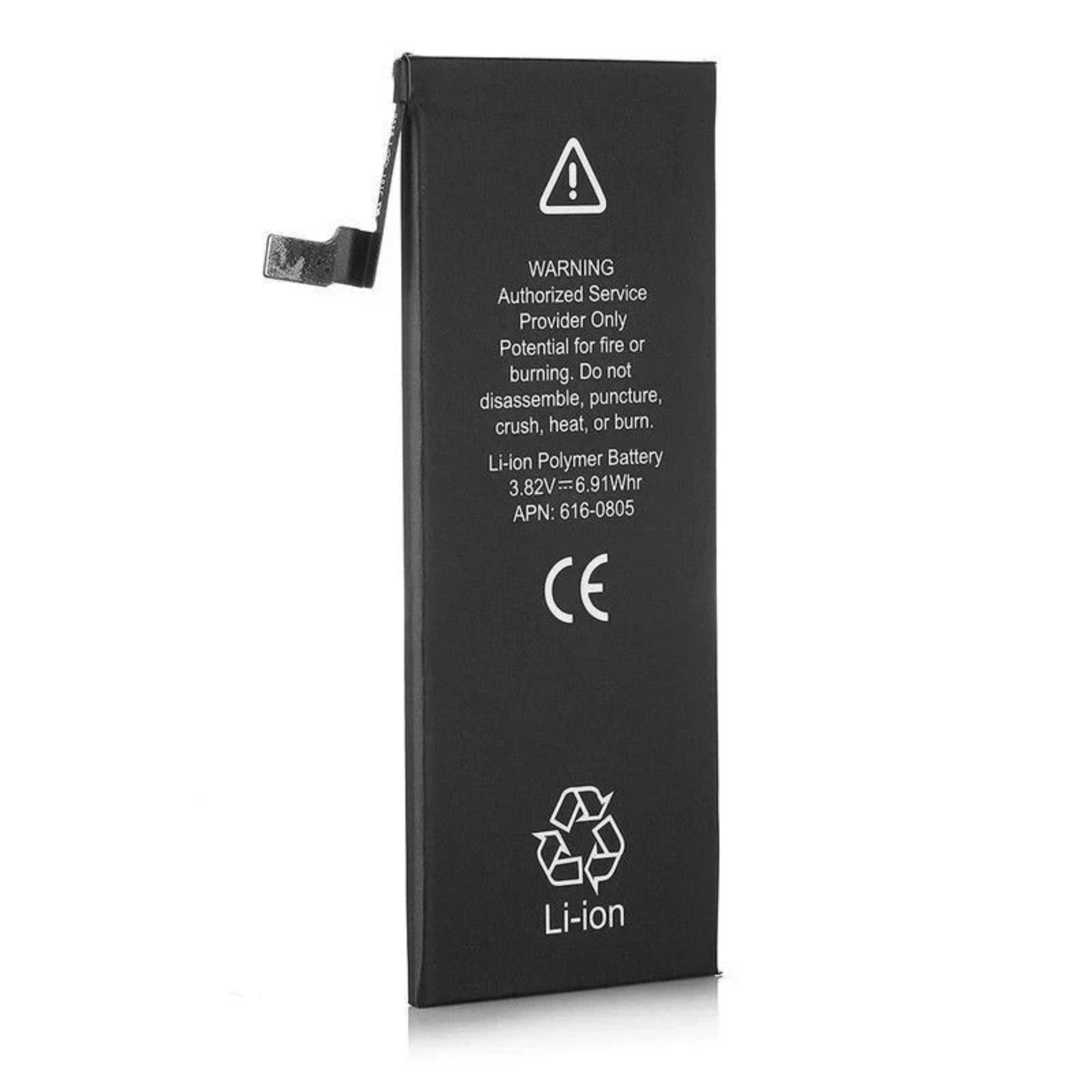 WARNING  
Authorized Service Provider Only  
Potential for fire or burning. Do not disassemble, puncture, crush, heat, or burn.  
Li-ion Polymer Battery  
3.82V = 6.91Whr  
APN: 616-0805  
CE  
Li-ion
