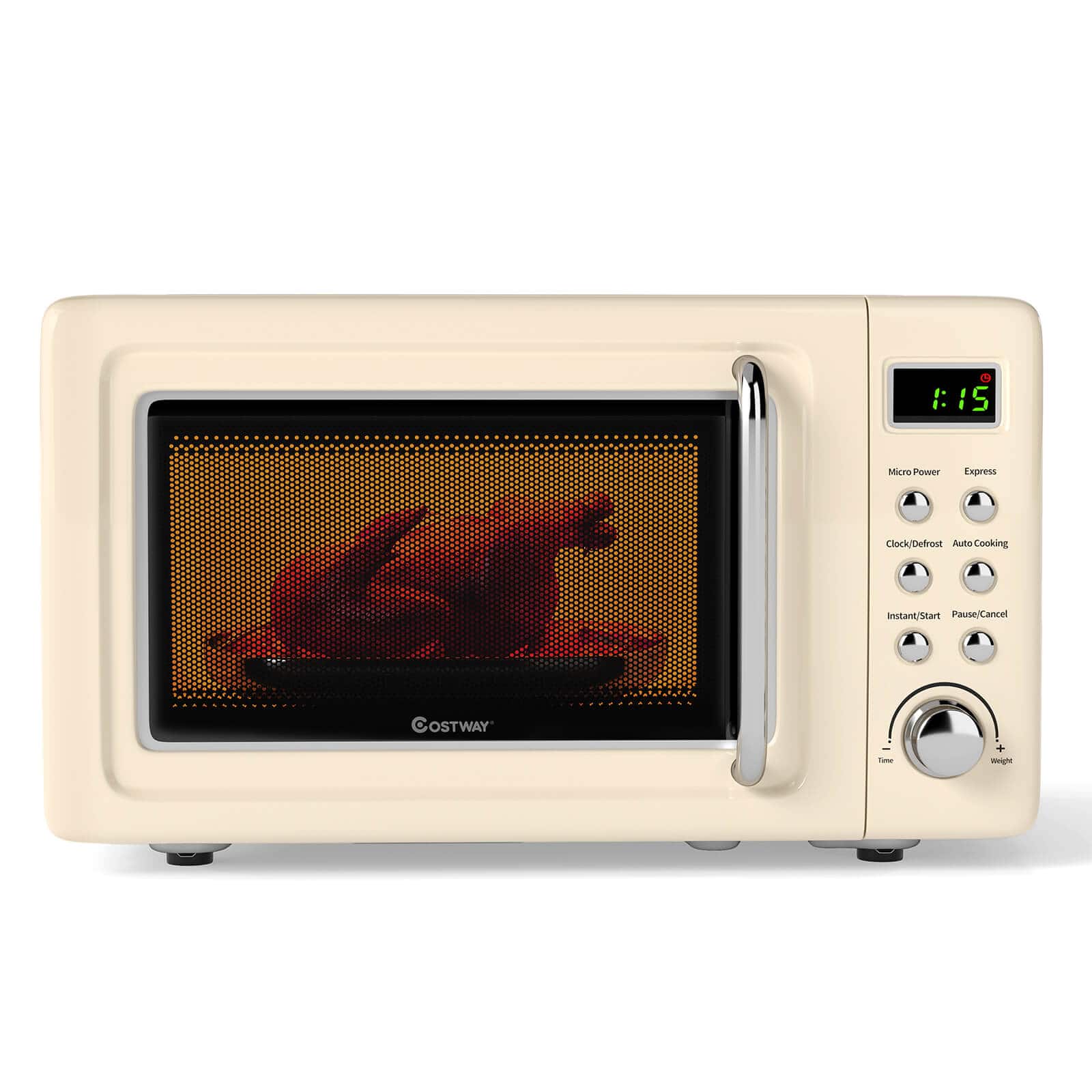Costway - 0.7 Cu.ft Retro Countertop Microwave Oven 700W LED Display Glass Turntable - Off-White