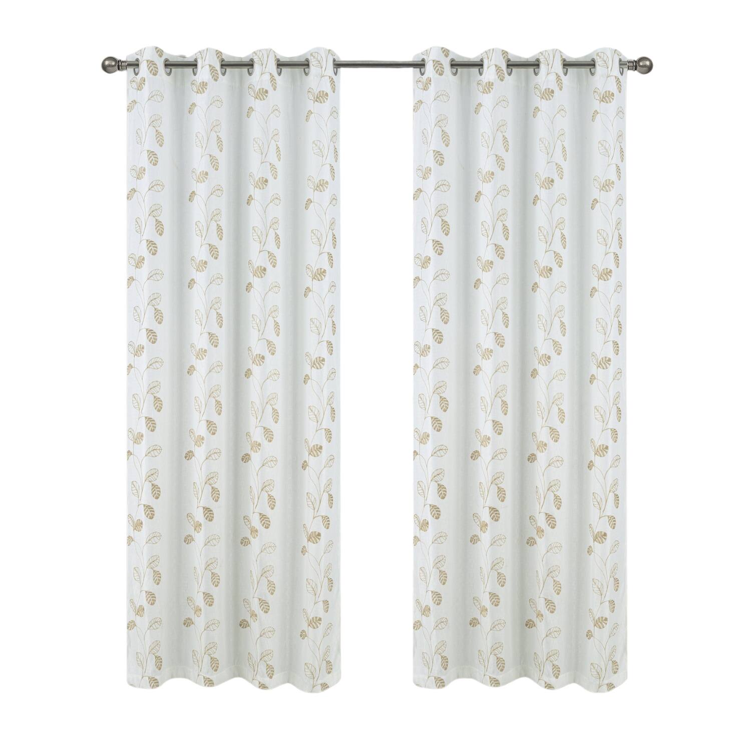 Front. RT Designers Collection - RT Designers Collection 100% Polyester 140 GSM Reed Embroidered Grommet Curtain Panel 54" x 90" White - White.