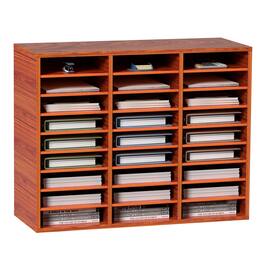 VEVOR - 27 Compartments Wood Literature Organizer, Adjustable Shelves, Medium Density Fiberboard Mail Center - Brown