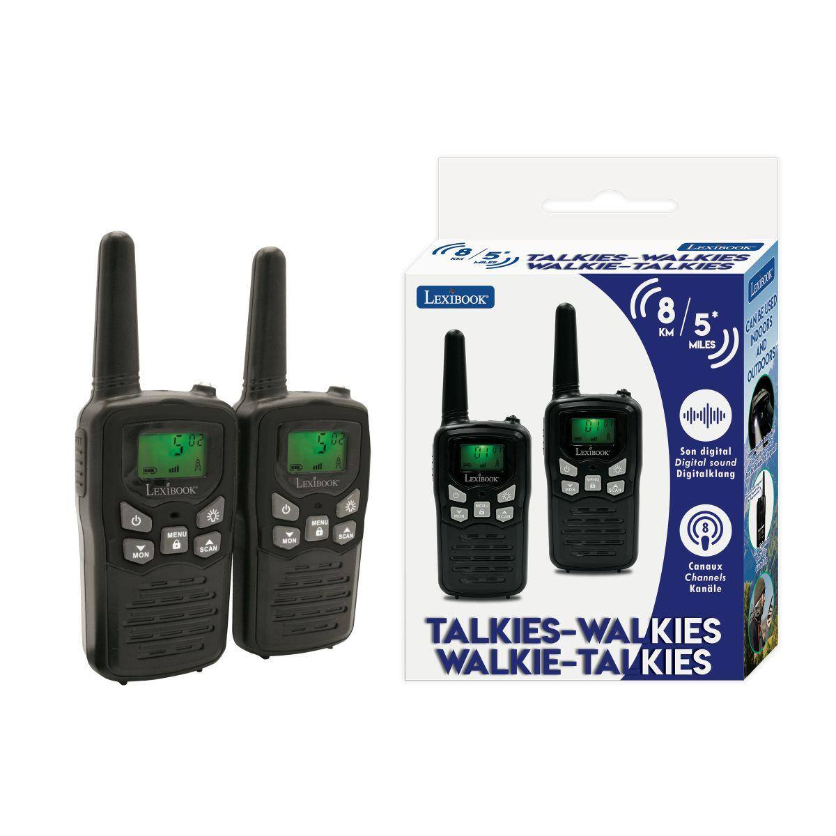 LEXIBOOK 8 5 TALKIES-WALKIES WALKIE-TALKIES LEXIBOOK LEEBOOK 8 * CAN BE USED KM 5 INDOORS MILES AND OUTDOORS

50 all LEXBOOK
LEXIBOOK
Lausoor
LEXBOOK
Son digital Digital sound Digitalklang
MON
MENU B
SCAN
MON
MENU B SCAN

8 Canaux Channels Kanle
TALKIES-WALKIES WALKIE-TALKIES
