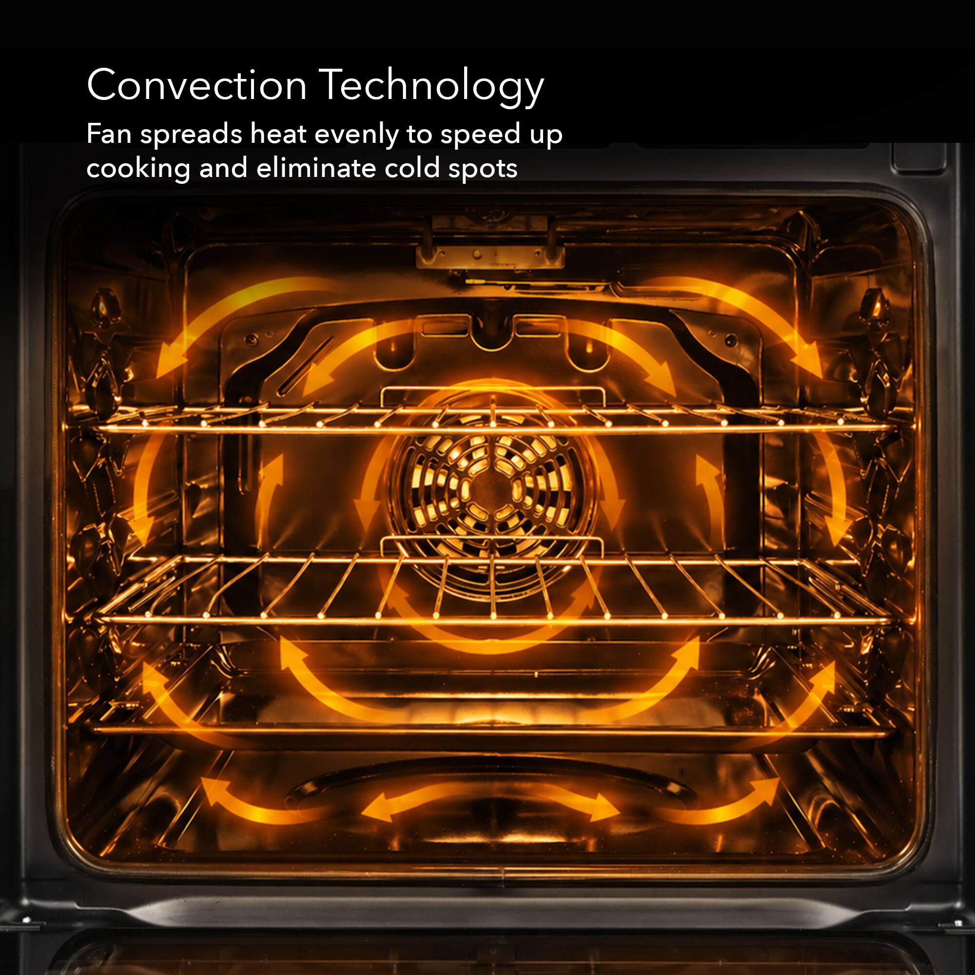 Convection Technology  
Fan spreads heat evenly to speed up cooking and eliminate cold spots