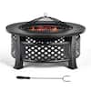 Front. Costway - 32'' Round Fire Pit Set W/ Rain Cover BBQ Grill Log Grate Poker - Black.
