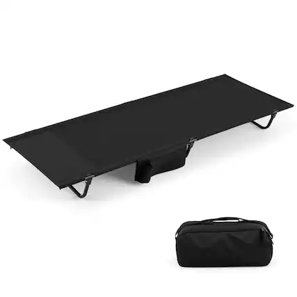 Front. Costway - Costway Portable Camping Cot with Sturdy Aluminum Alloy Frame Carrying Bag Side Pocket - Black.