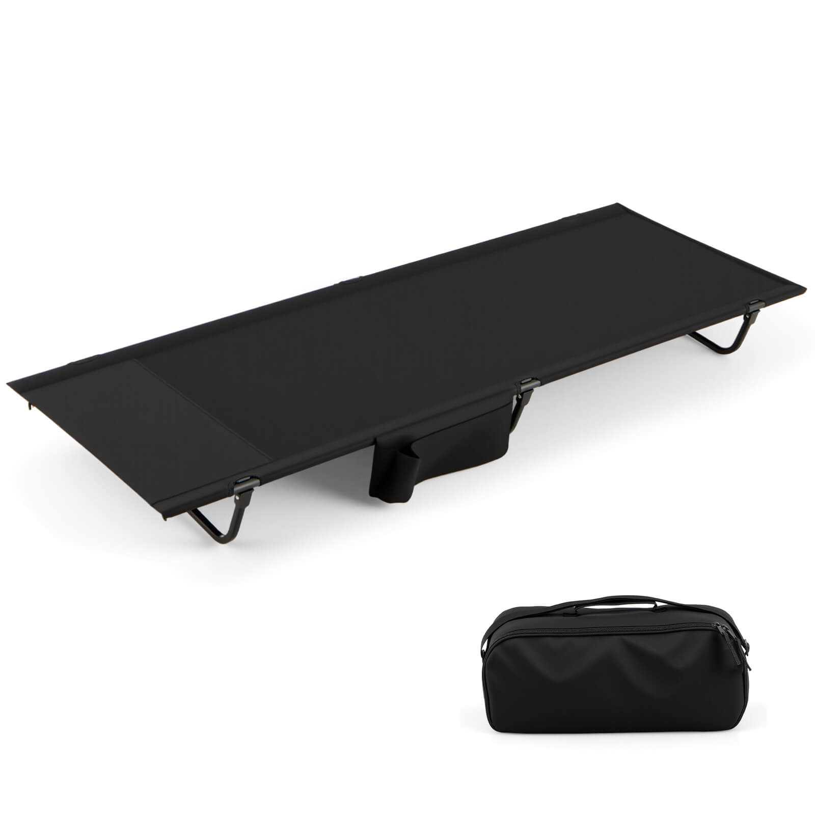Costway - Portable Camping Cot with Sturdy Aluminum Alloy Frame Carrying Bag Side Pocket - Black