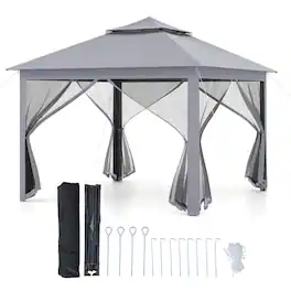 Boyel Living - 2Tier Popup Gazebo Tent 132-in W x 132-in D x 84-in H - Gray