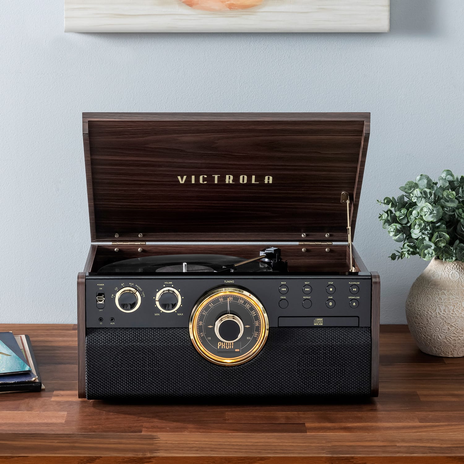 Alt View 23. Victrola - Empire Bluetooth 6-in-1 Record Player - Gold/Brown/Black.