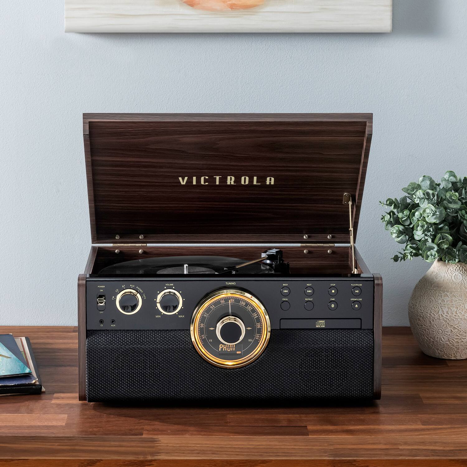 Alt View 23. Victrola - Empire Bluetooth 6-in-1 Record Player - Gold/Brown/Black.