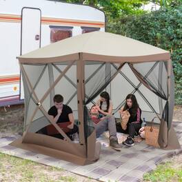 Mondawe - 11.5 x 11.5 FT Pop-Up Instant Screen House with Mesh Walls and Carry Bag - Coffee