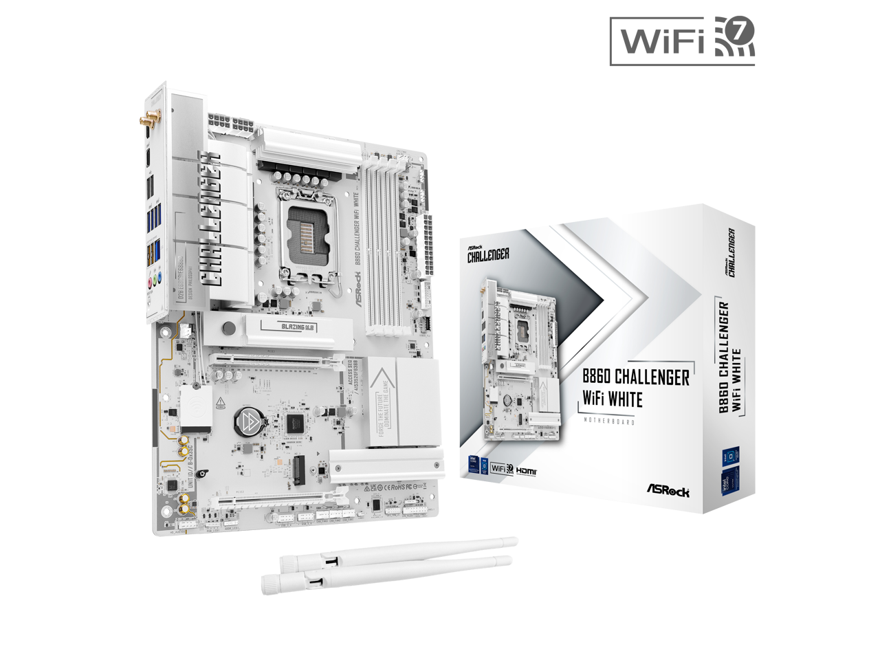 ASRock - B860 CHALLENGER WIFI WHITE LGA 1851 Intel B860 SATA 6Gb/s DDR5 Intel Core Ultra ATX Motherboard