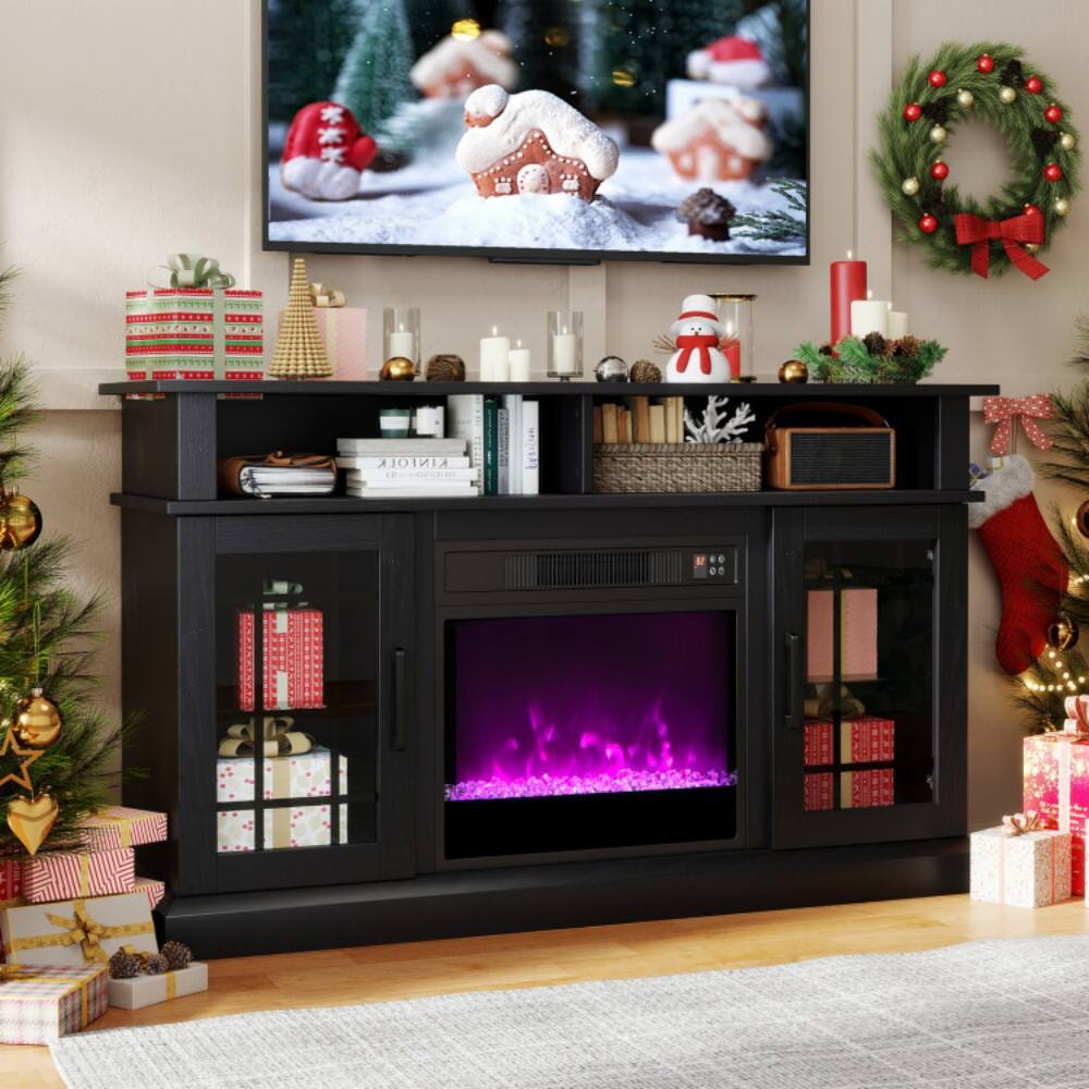 Alt View 3. HONGGE - LED Fireplace TV Stand with Storage and Remote Control - Black.