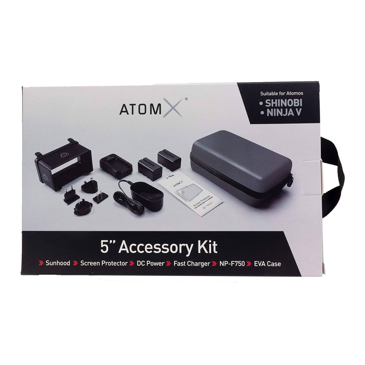 ATOM X Suitable for Atomos SHINOBI NINJA V 5" Accessory Kit Sunhood Screen Protector DC Power Fast Charger NP-F750 EVA Case