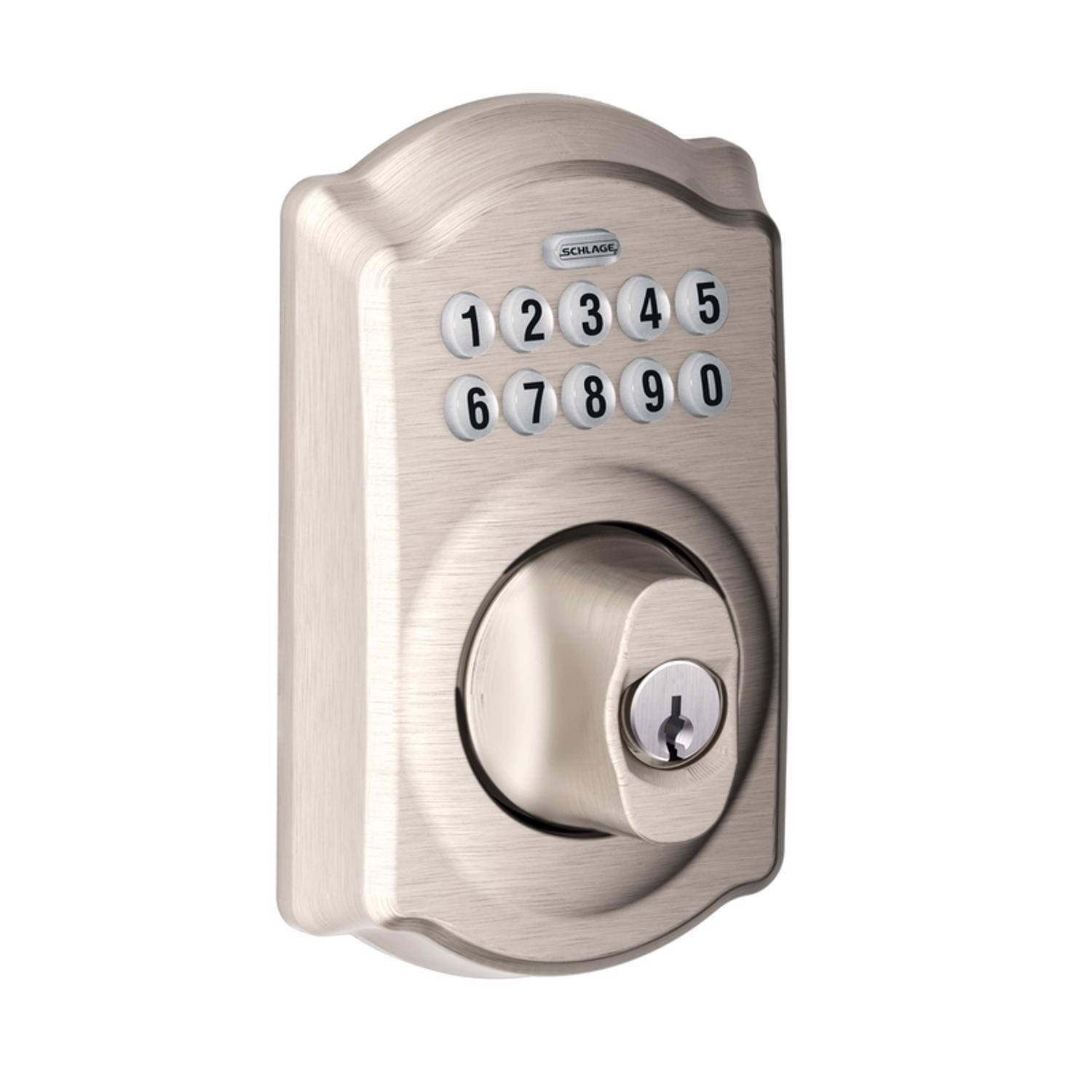 Left. Schlage - Schlage Satin Nickel Steel Electronic Deadbolt - Satin Nickel.