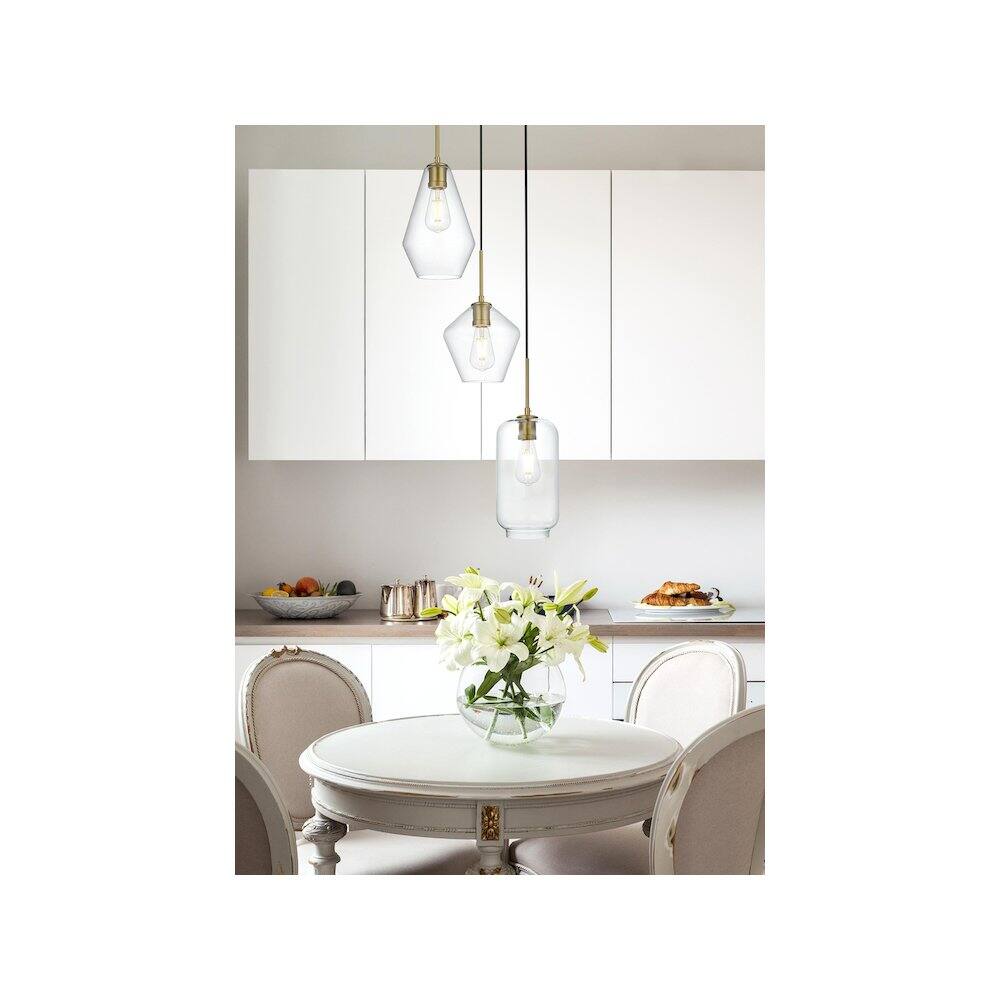 Alt View 2. Living District - Gene 17.5 Inch Pendant Clear Shade in Satin Gold - Satin Gold And Clear.