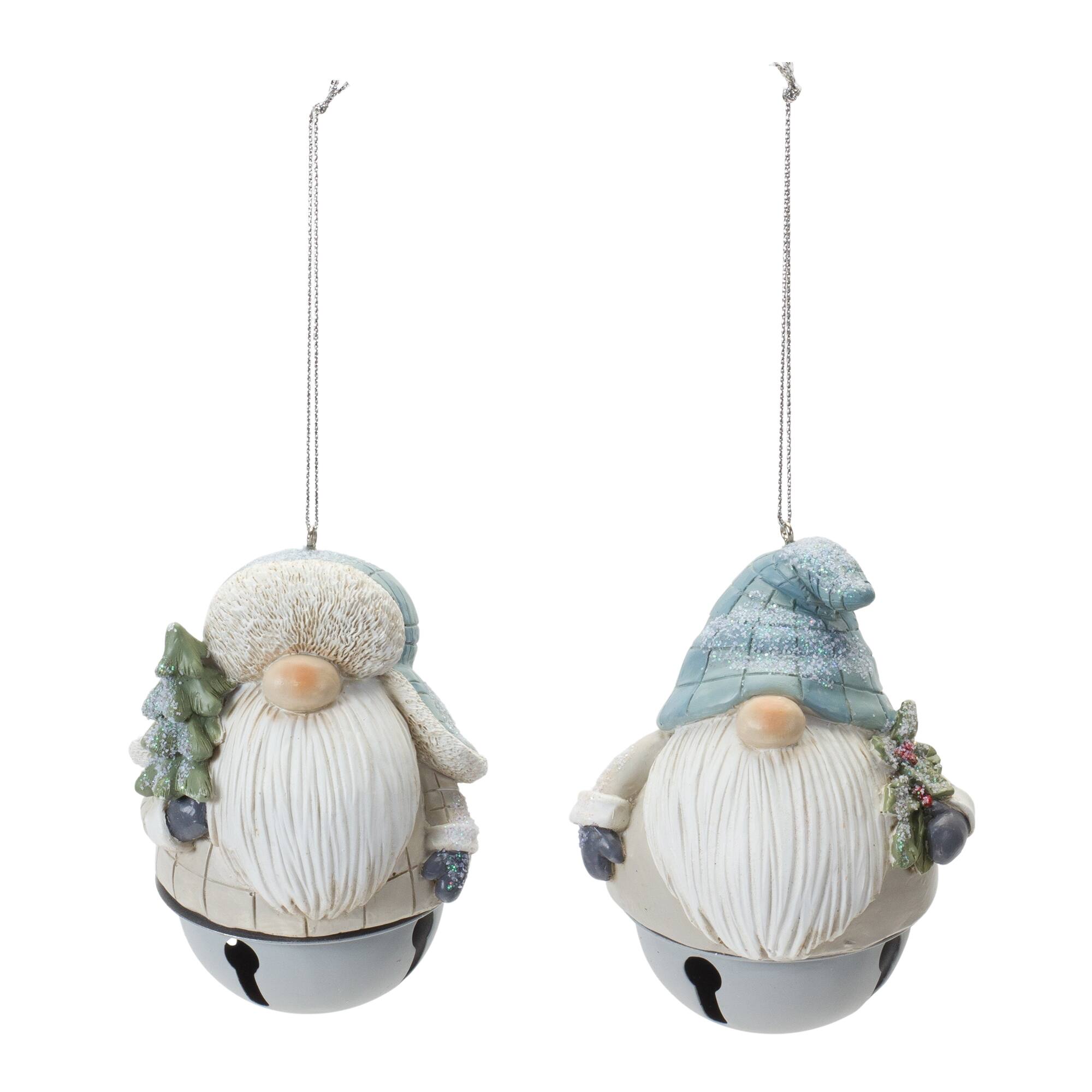 Angle. BreeBe - Gnome Sleigh Bell Ornament (Set of 12) - Blue, Cream.