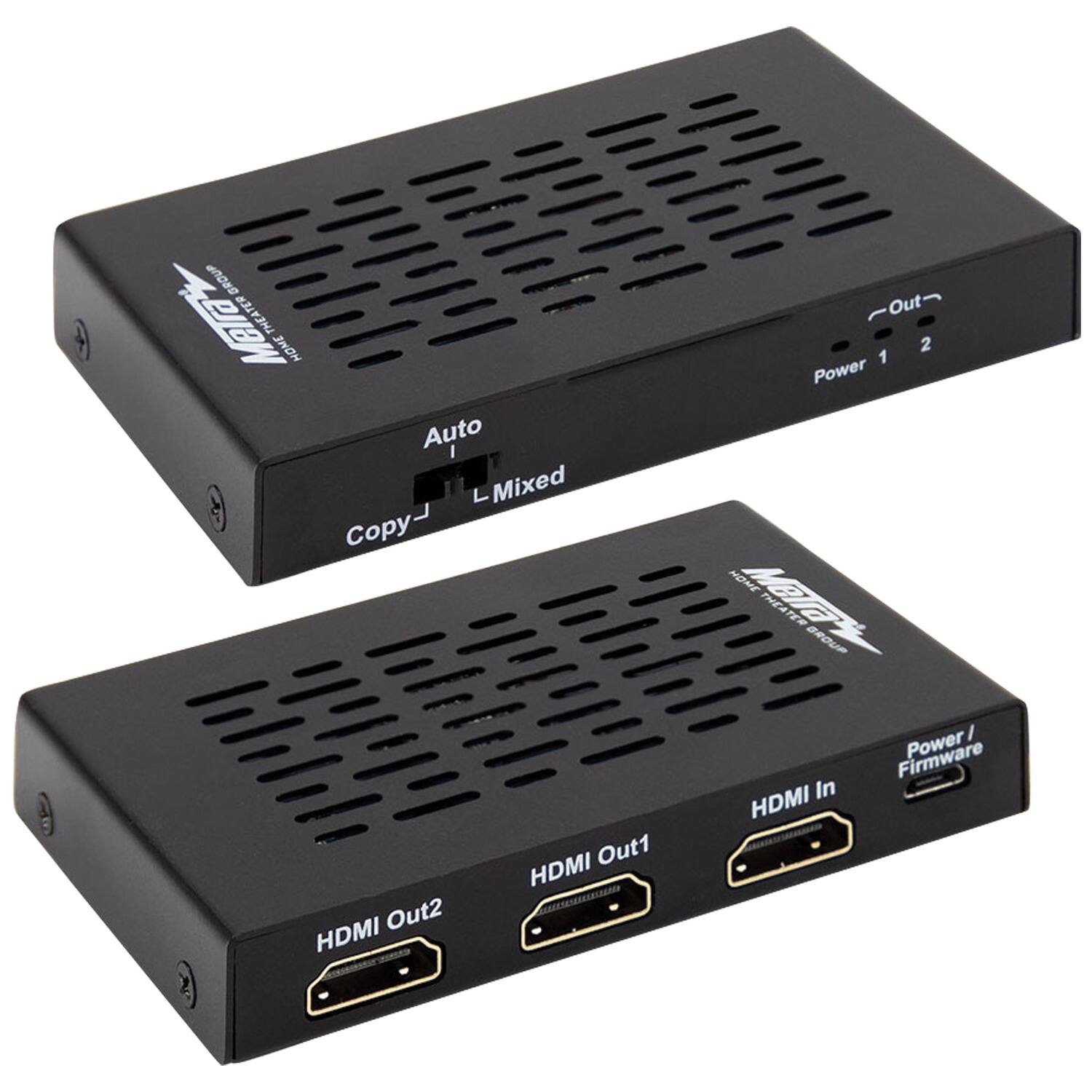 - Auto
- Copy
- L-Mixed

- Out 1
- Out 2

- Power 1
- Power 2

- HDMI Out1
- HDMI Out2
- HDMI In

- Power / Firmware