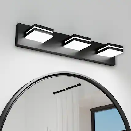 Front. HOMLUX - 23.62 in. 3 Lights Black LED Vanity Light Bar Vanity Accent Lighting Fixtures and Metal Wall Sconces with Acrylic Shade.
