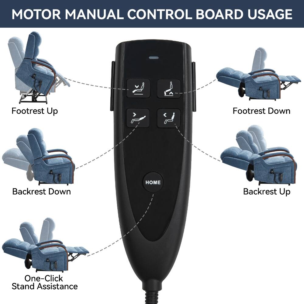 MOTOR MANUAL CONTROL BOARD USAGE

- Footrest Up
- Footrest Down
- Backrest Down
- HOME
- Backrest Up
- One-Click Stand Assistance