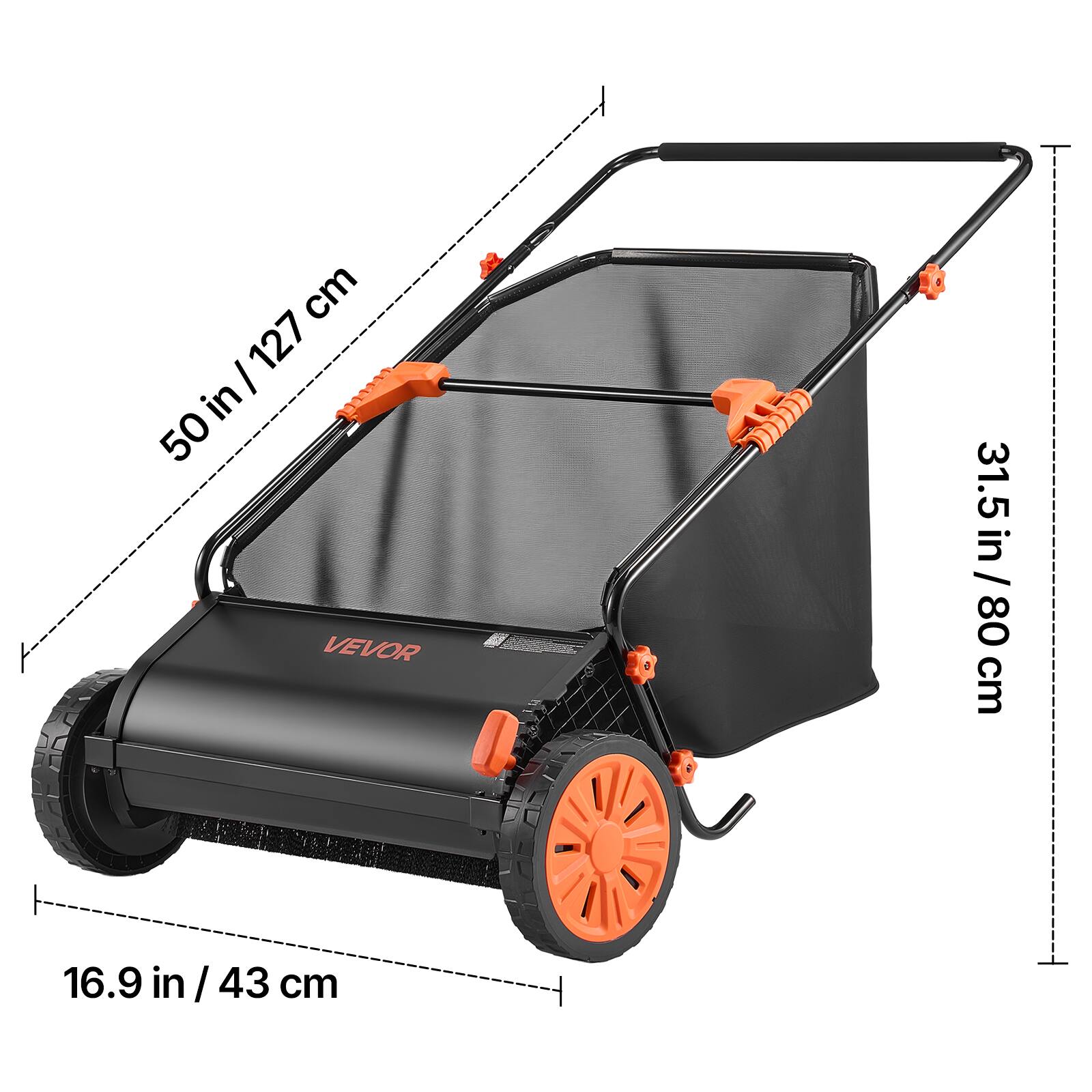 50 in / 127 cm  
31.5 in / 80 cm  
16.9 in / 43 cm