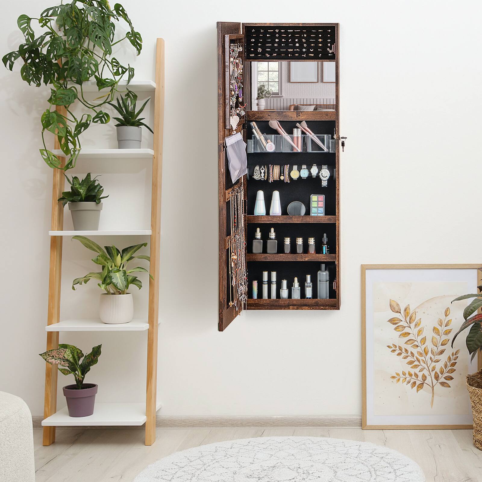 Alt View 1. Ecooso - Touch Screen Mirror Jewelry Cabinet, Wall or Door Mounted Storage Organizer with Lock.