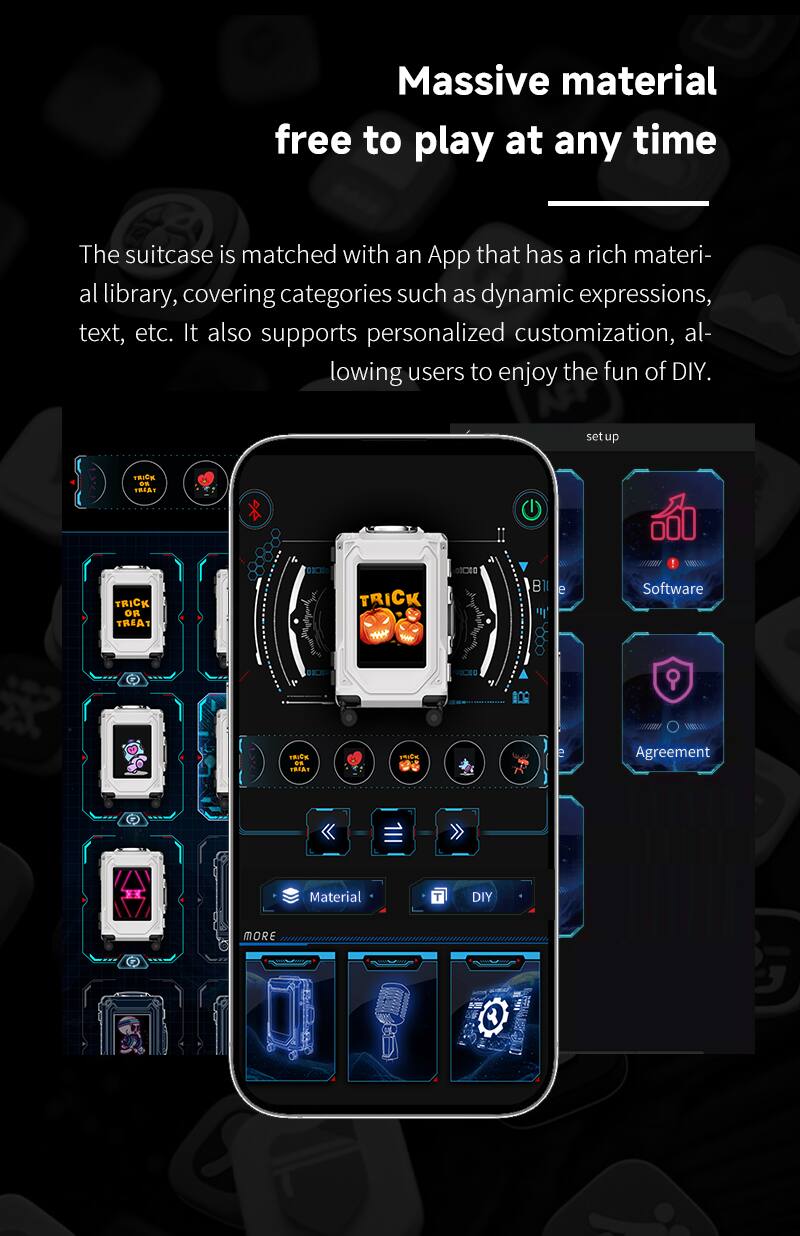Massive material free to play at any time

The suitcase is matched with an App that has a rich material library, covering categories such as dynamic expressions, text, etc. It also supports personalized customization, allowing users to enjoy the fun of DIY.

setup

Software

Agreement

Material

DIY

MORE