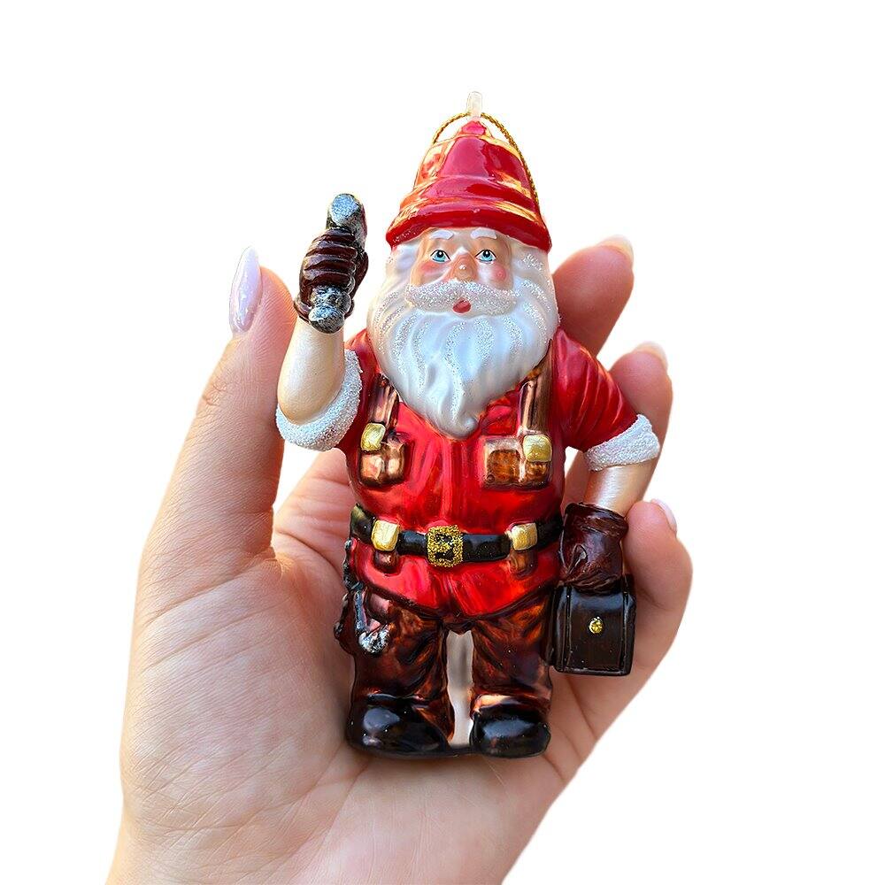 Back. OrnamentallyYou - Handyman Santa Glass Ornament Skilled Builder Tradesman and Repairman Gift - Multi-colored.