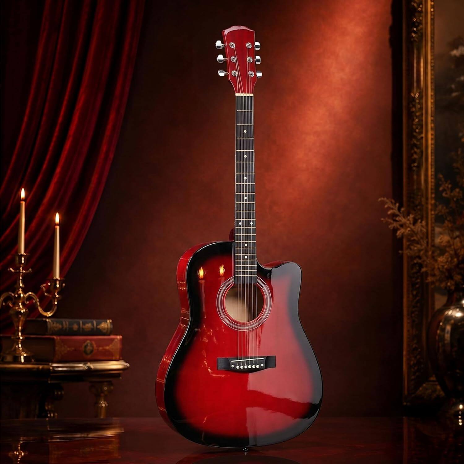 Left. Winado - 41 Inch Beginner Acoustic Guitar, 6 String Basswood Classical Guitars Full Kit with Bag, Strap, Picks, Capo for Adults.