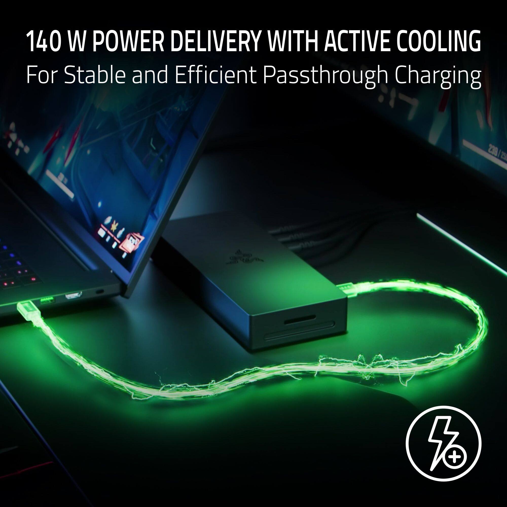 140 W POWER DELIVERY WITH ACTIVE COOLING For Stable and Efficient Passthrough Charging
