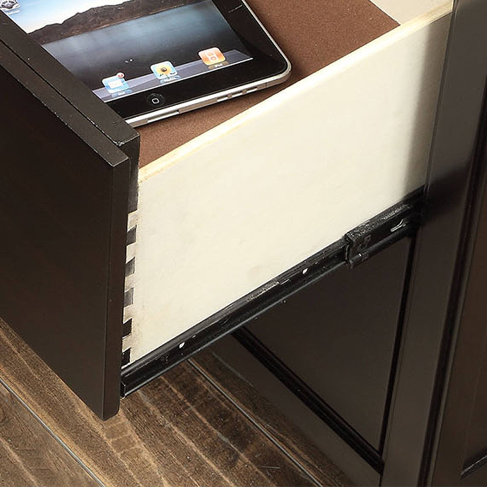 Alt View 1. Vaczon - Transitional Solid Wood Nightstand with 2 Felt-Lined Drawers & Nickel Bar Pull - Espresso.