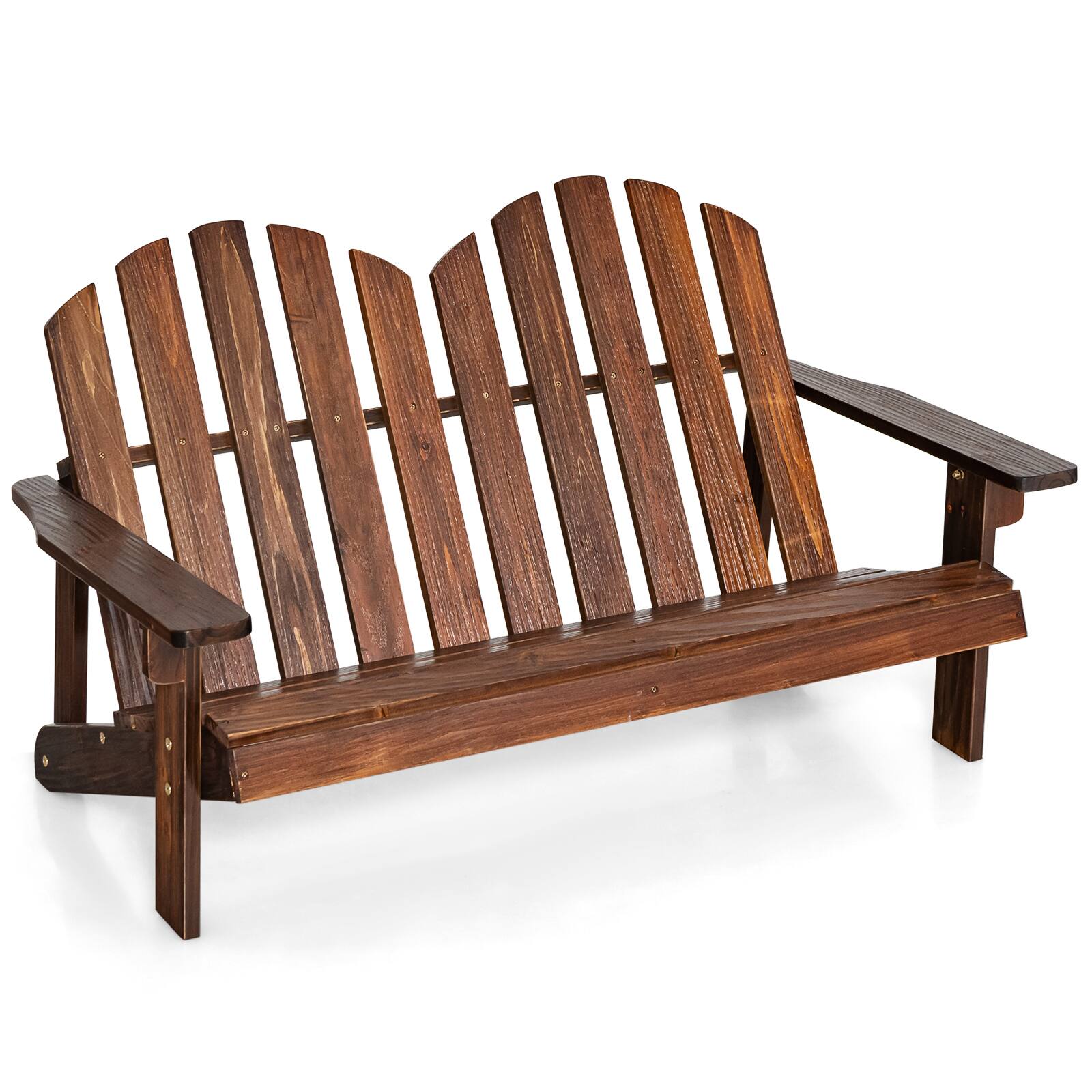 Alt View 4. Gymax - Gymax Kid Adirondack Chair Solid Wood Loveseat Backrest Arm Rest for 2 Person Patio Coffee - Coffee.