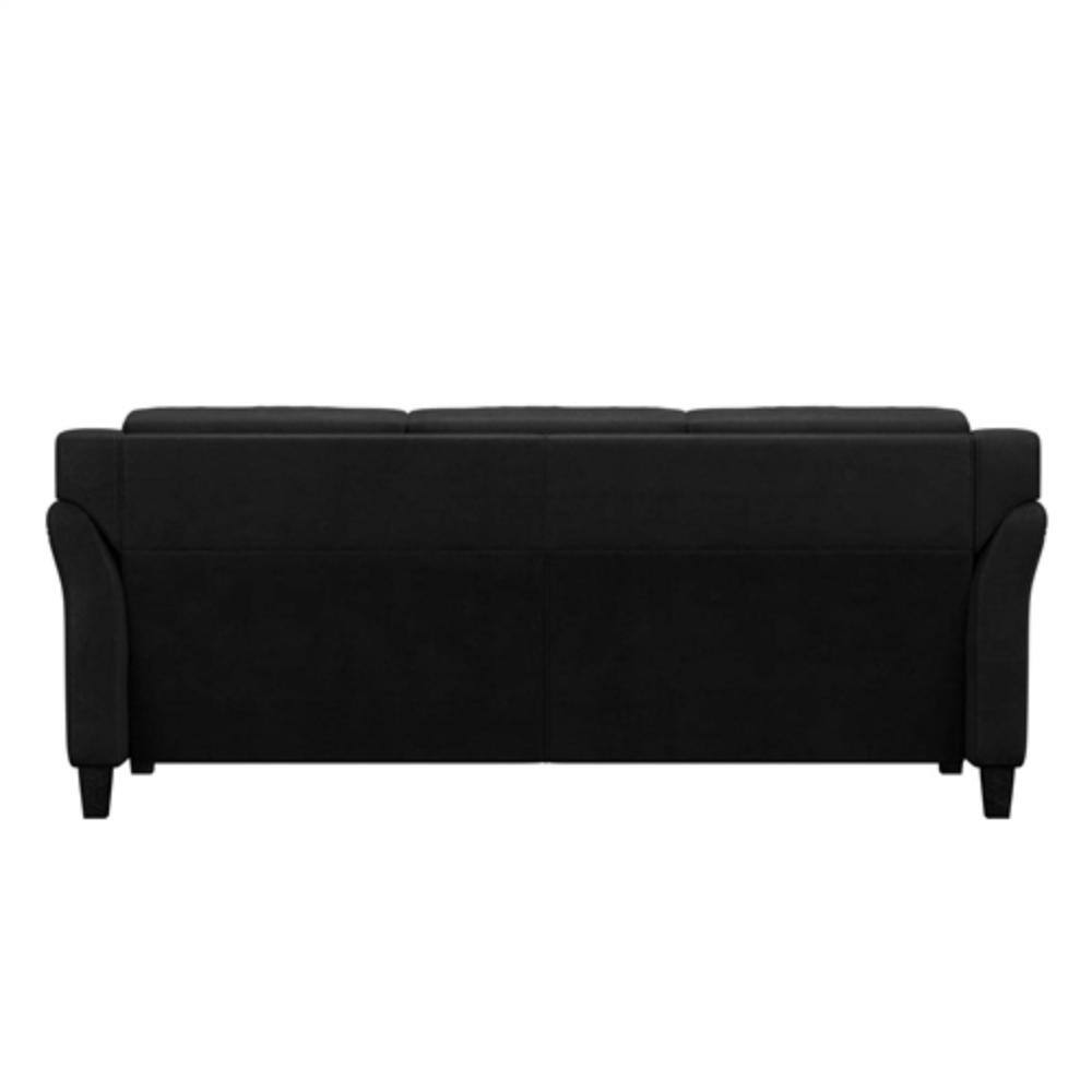 Back. Hivvago - Modern 3-Seater Black Microfiber Upholstered Sofa - Black.