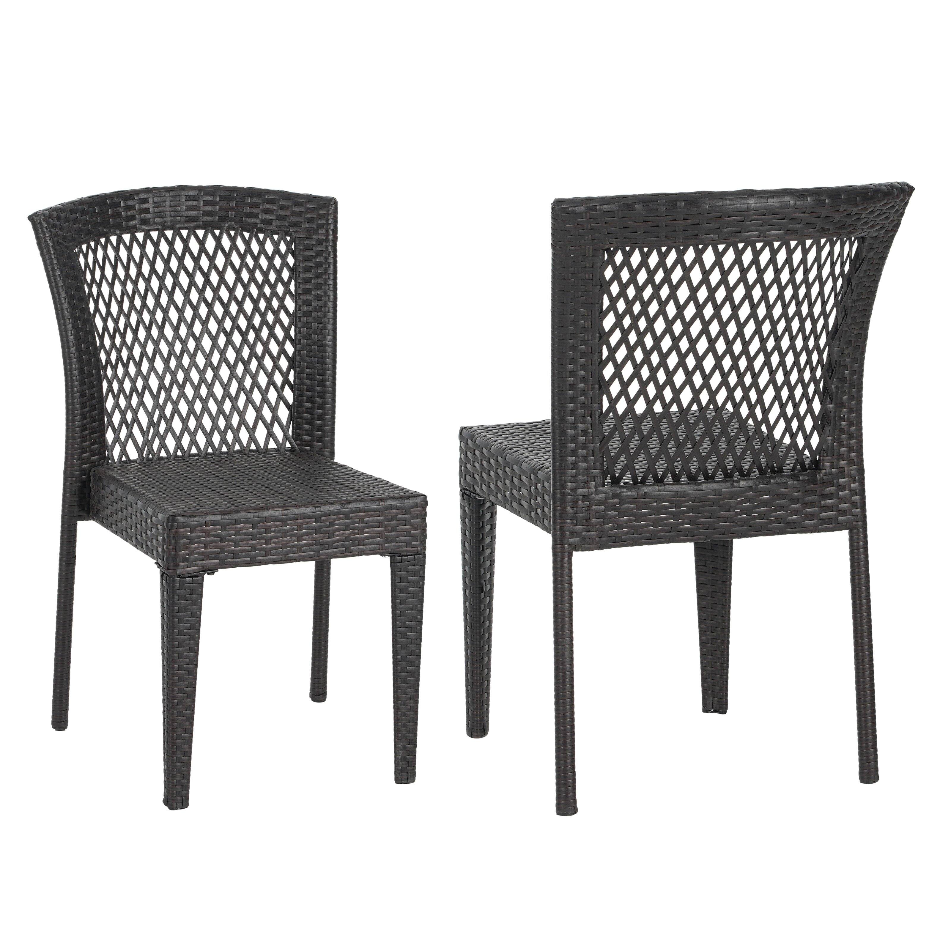 Angle. Mondawe - Set of 2 Outdoor PE Rattan Stackable Dining Chairs - Brown.