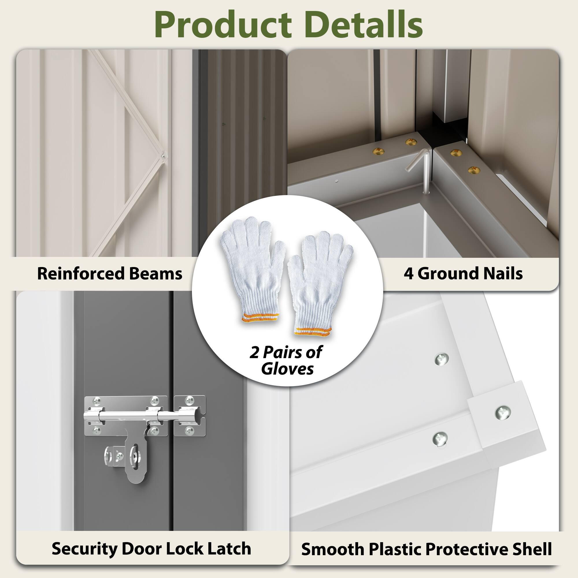 Back. Lirago - 4x7 FT Outdoor Storage Shed All-Weather Metal Shed with Lockable Doors - White.