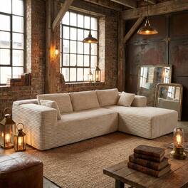 FUFU & GAGA - Modular L-Shaped Corduroy Sofa with Chaise - 106" Light Beige Convertible Boneless Couch for Small & Large Living Rooms - Beige