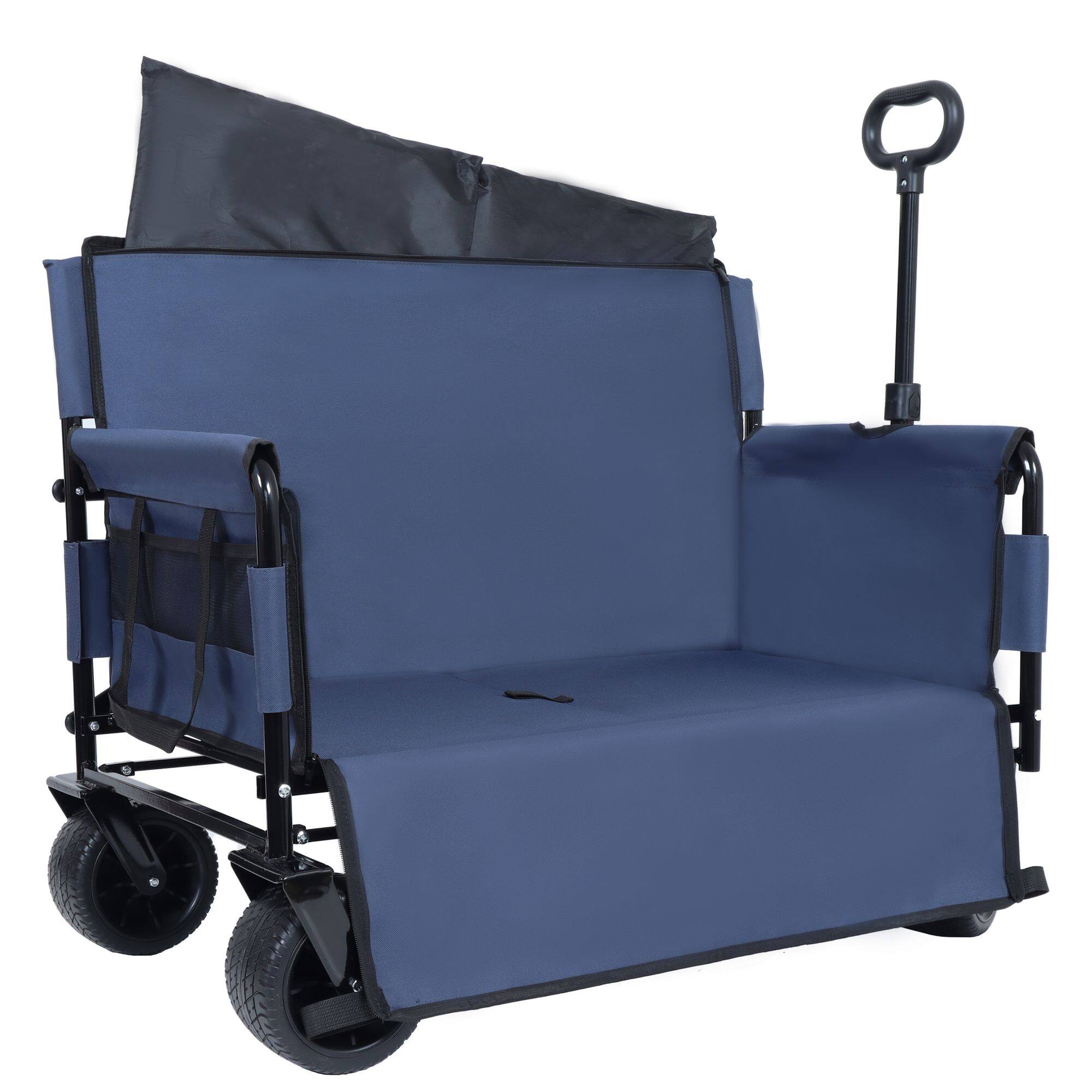 Alt View 6. Loheer - Loheer Folding Wagon Cart with Bench Seat, 500lbs Heavy-Duty Utility Wagon 180L, All-Terrain Beach Cart, Dark Blue.