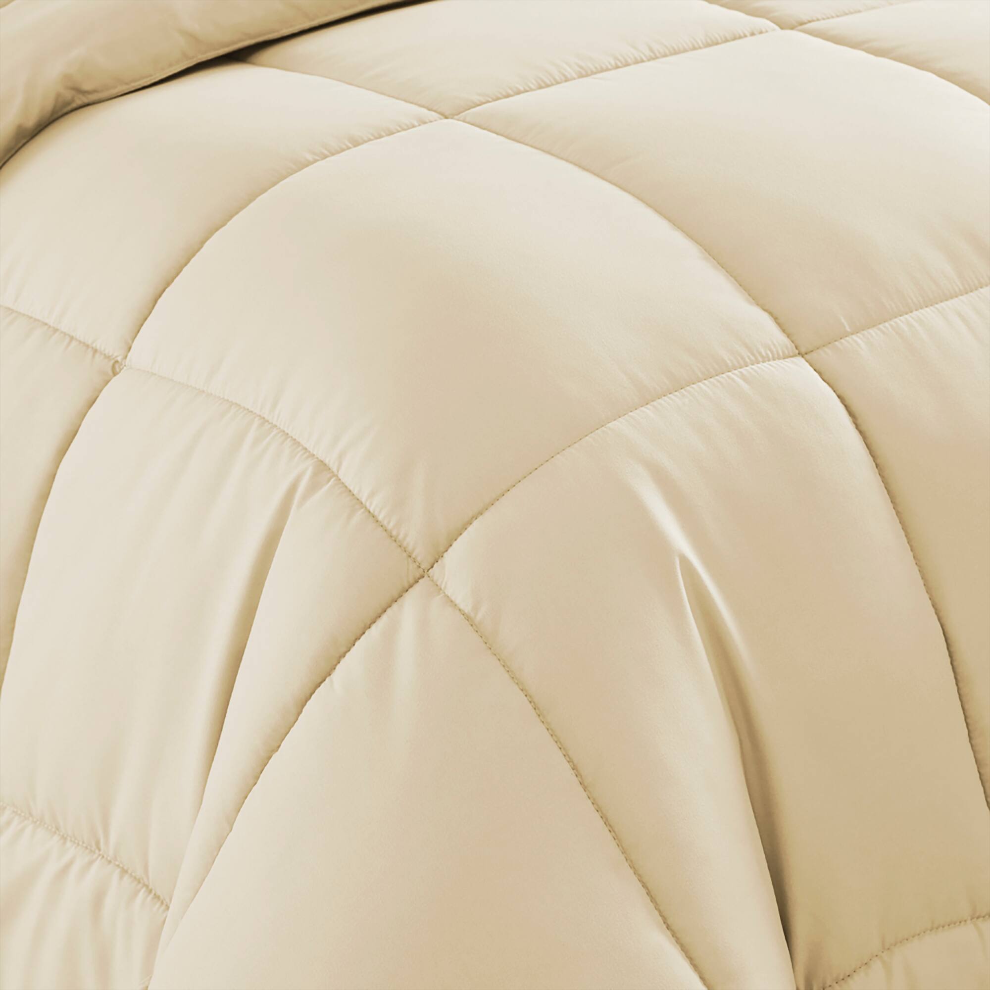 Left. Sweet Home Collection - All Season Reversible Bed-in-A-Bag Solid Color Comforter & Sheet Set, Twin XL - Beige.