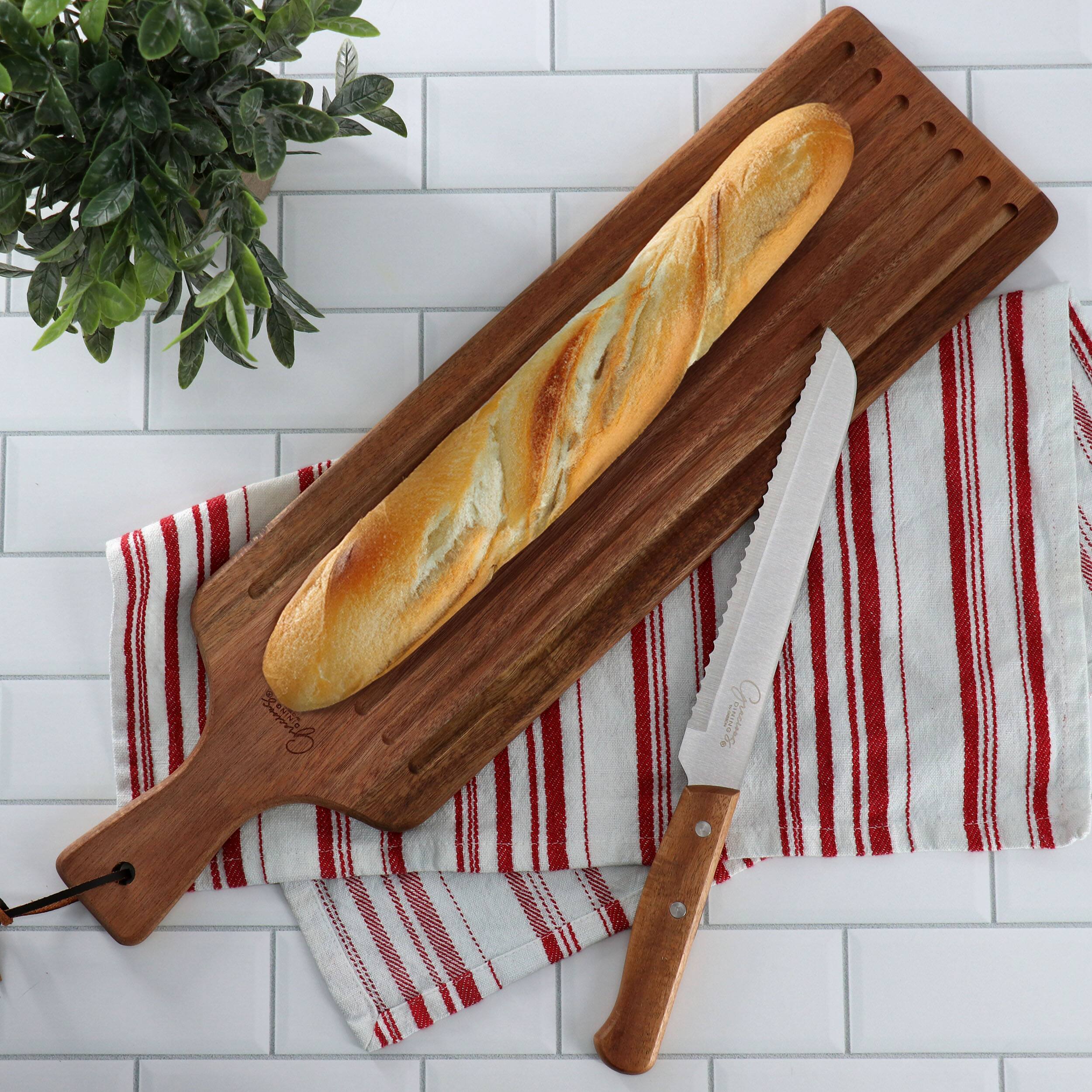 Alt View 5. Gibson - Gibson Elite 2 Piece Acacia Wood Serving Board and Bread Knife Set in Brown - Brown.